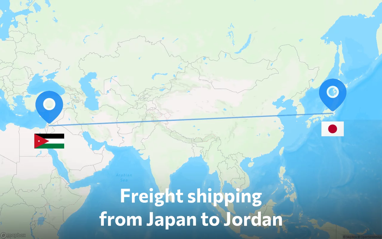 Shipping route from Japan to Jordan
