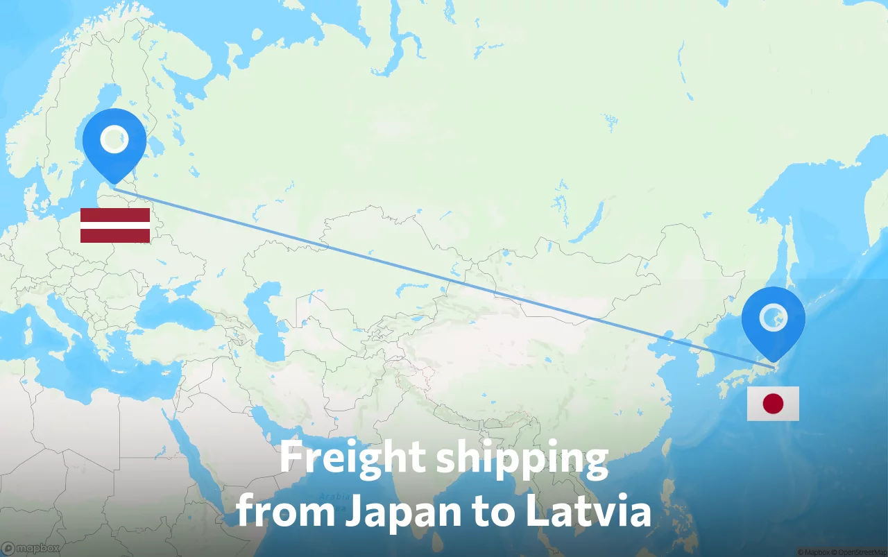 Shipping route from Japan to Latvia