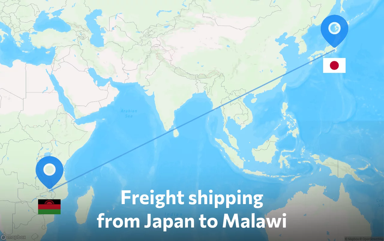 Shipping route from Japan to Malawi