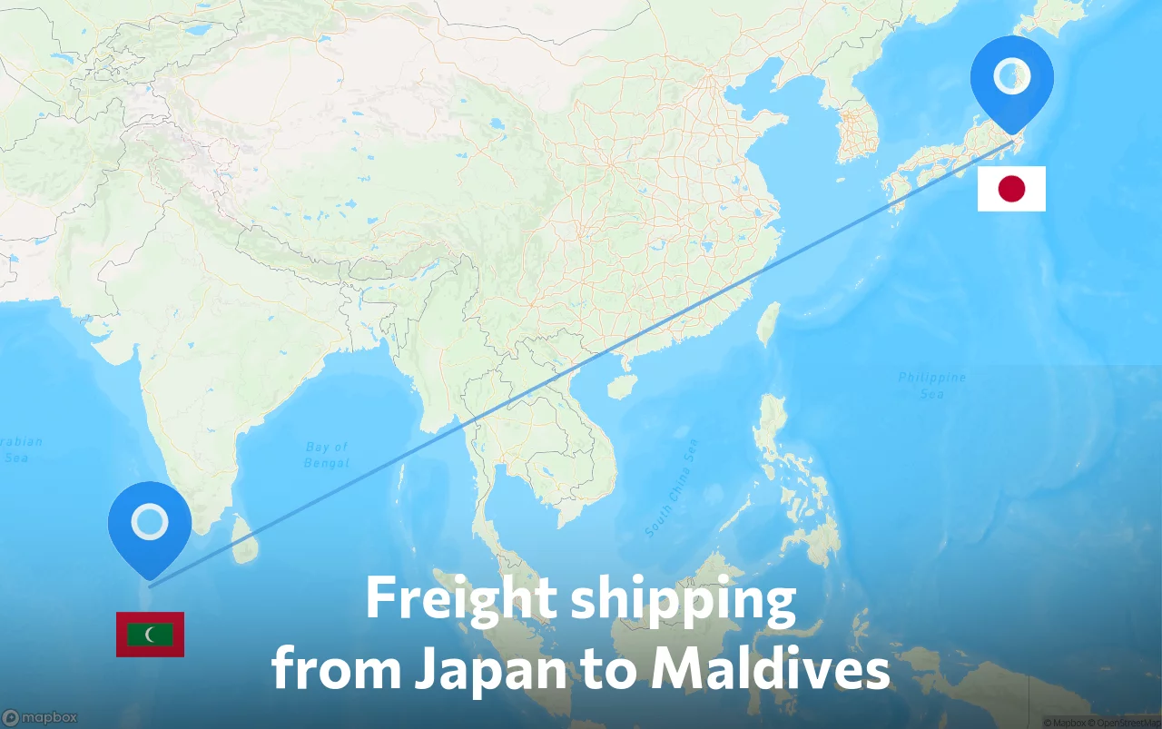 Shipping route from Japan to Maldives