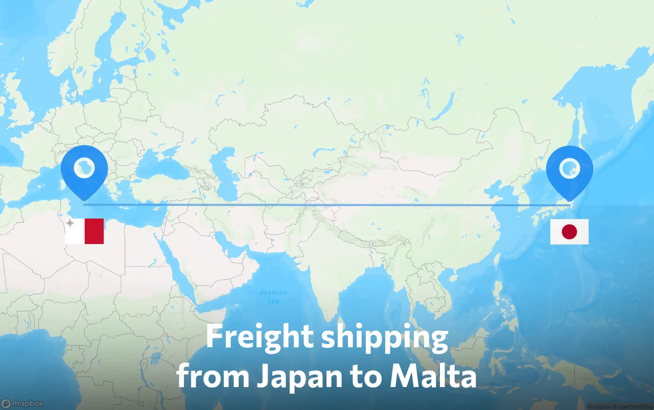 Shipping route from Japan to Malta