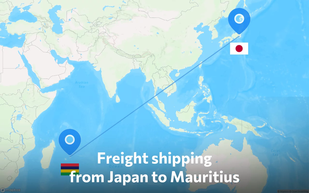 Shipping route from Japan to Mauritius