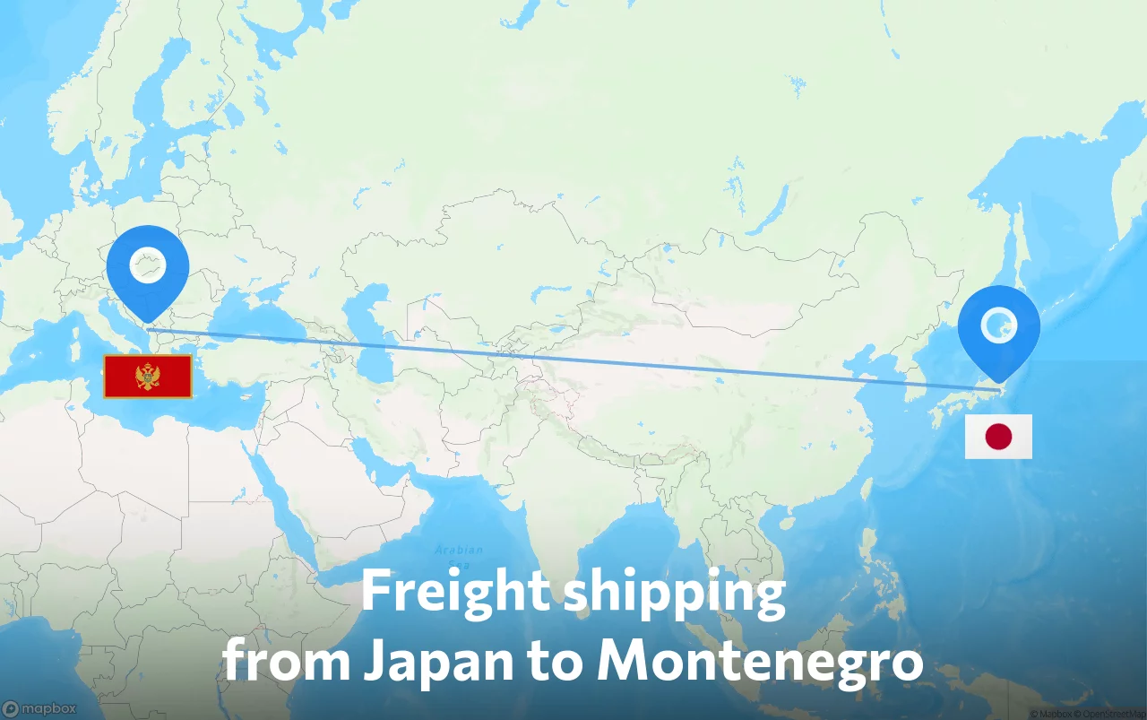 Shipping route from Japan to Montenegro