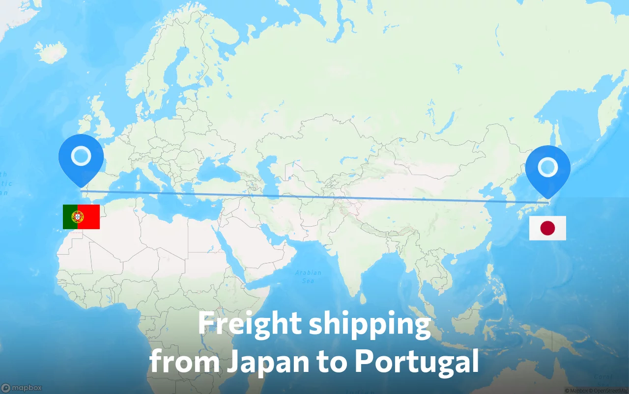 Shipping route from Japan to Portugal