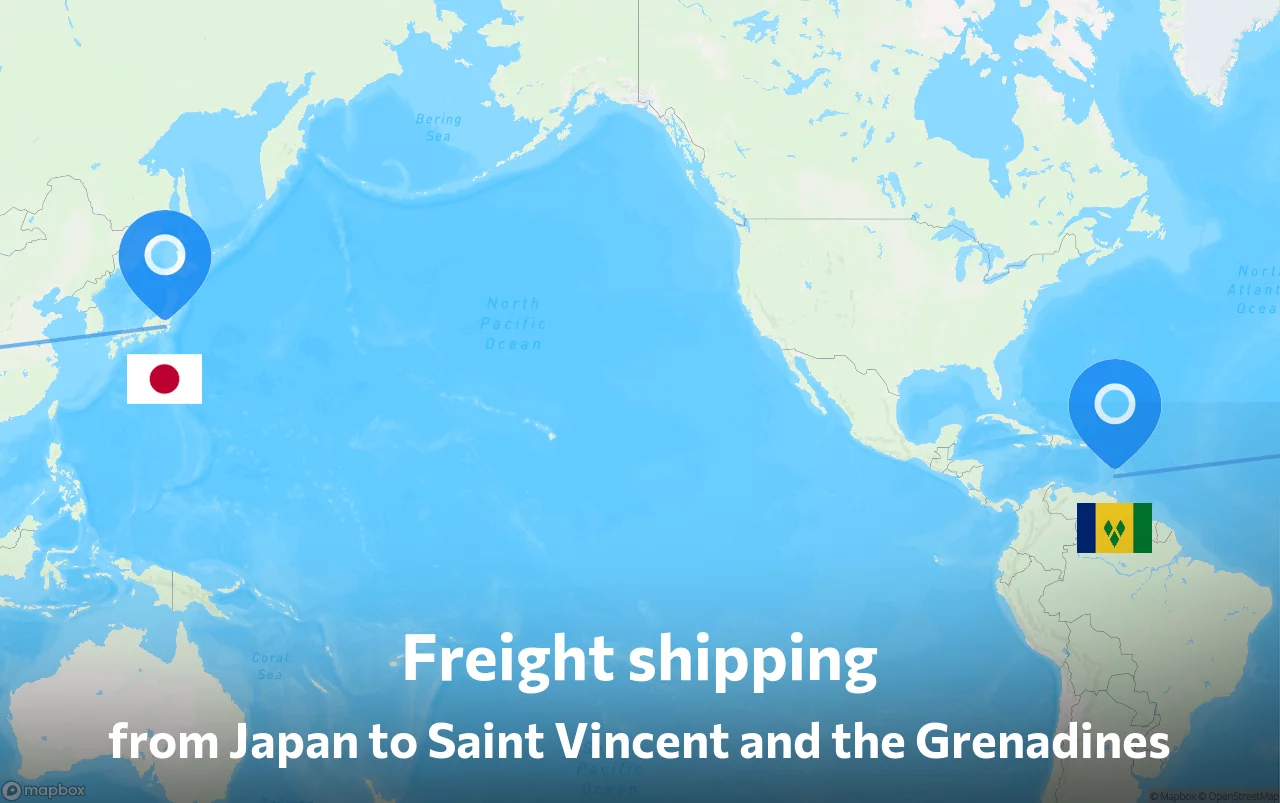Shipping route from Japan to Saint Vincent and the Grenadines