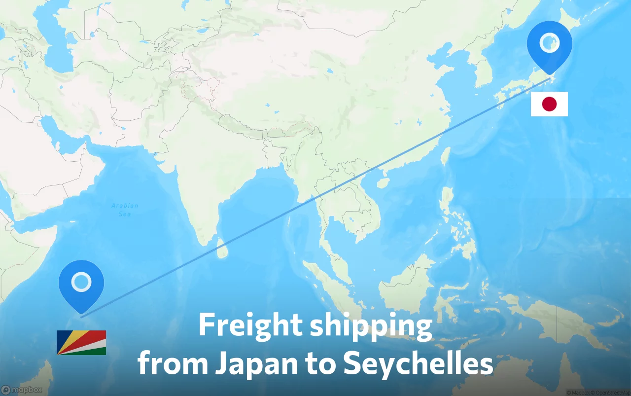 Shipping route from Japan to Seychelles