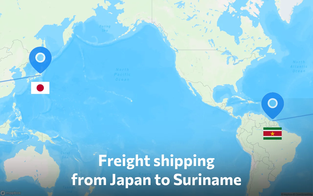 Shipping route from Japan to Suriname