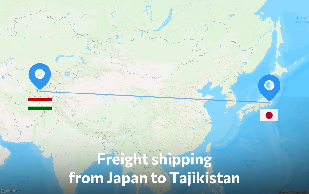Shipping route from Japan to Tajikistan