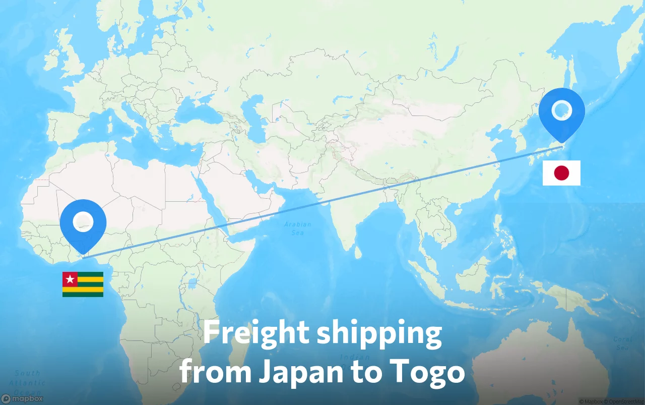 Shipping route from Japan to Togo
