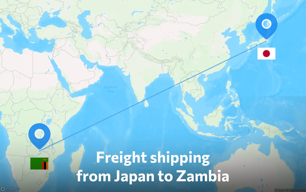 Shipping route from Japan to Zambia