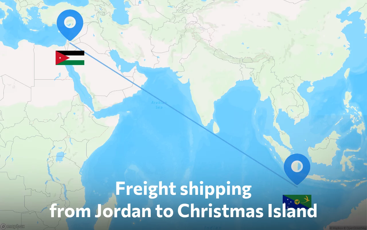 Shipping route from Jordan to Christmas Island