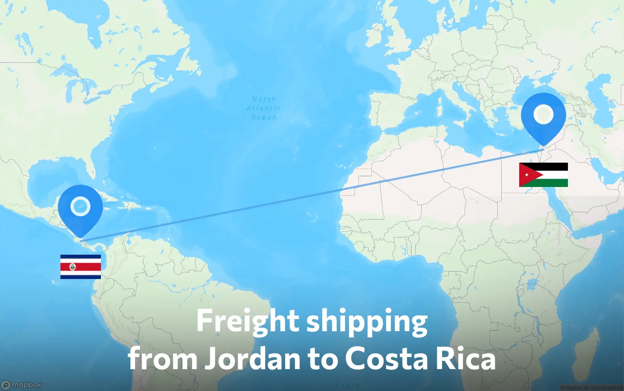 Shipping route from Jordan to Costa Rica