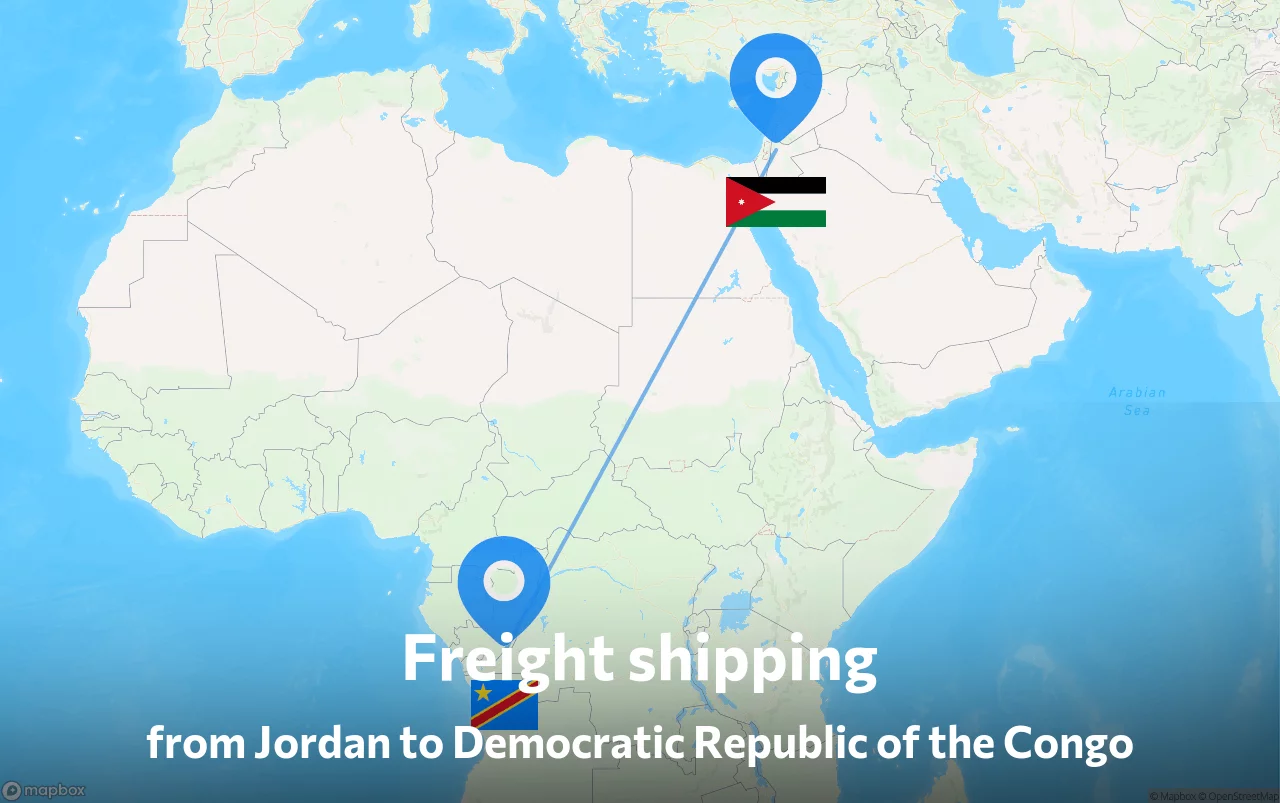 Shipping route from Jordan to Democratic Republic of the Congo