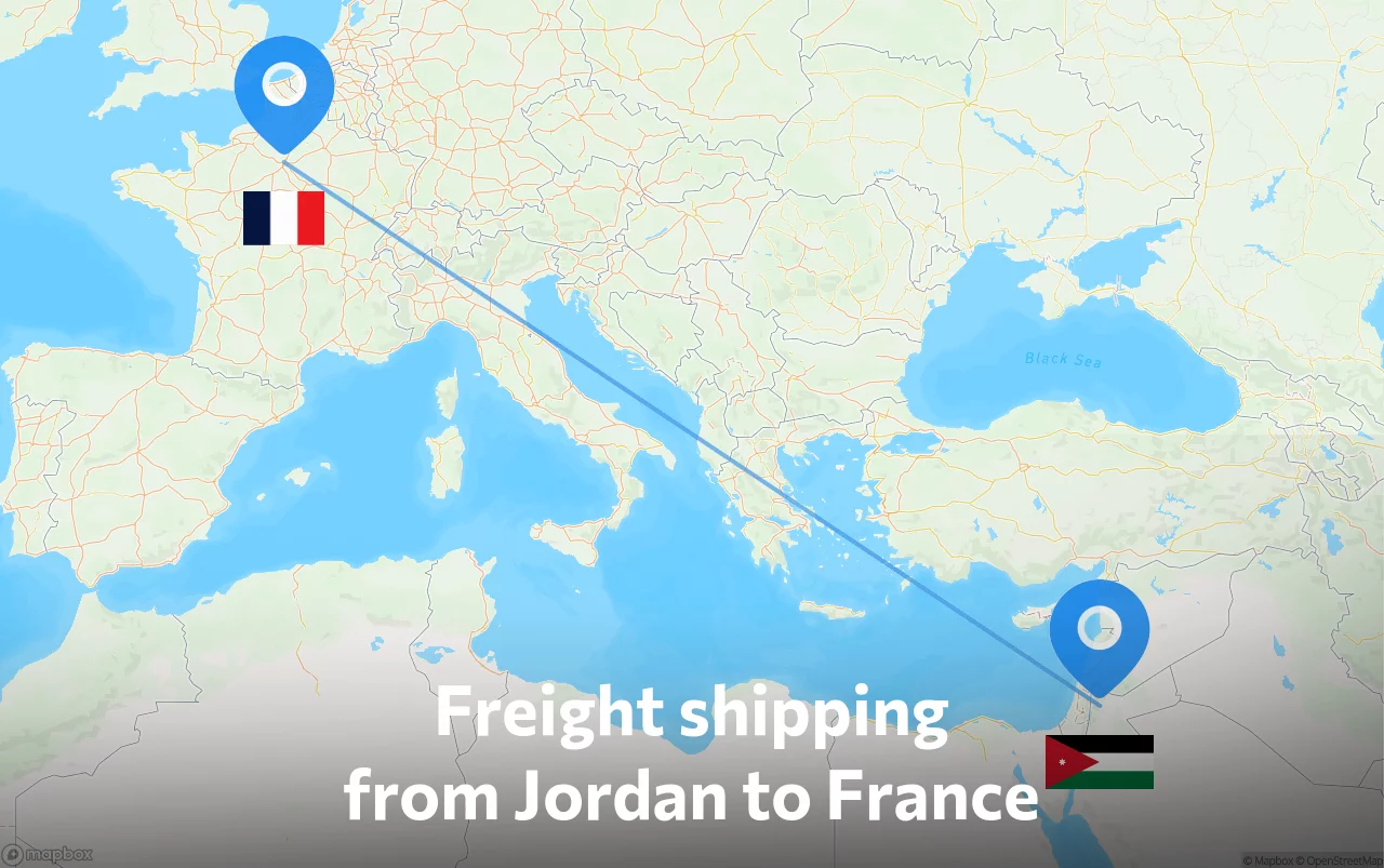 Shipping route from Jordan to France