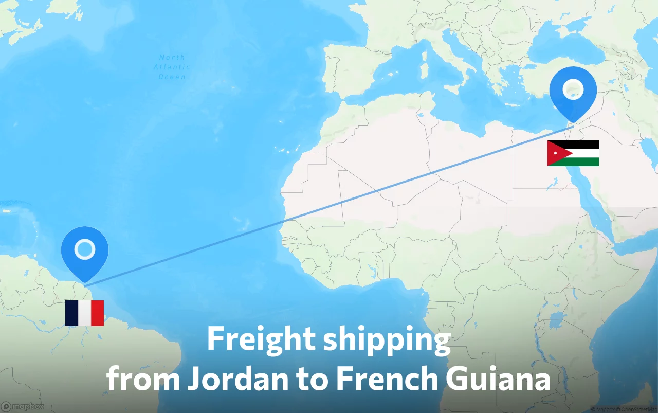 Shipping route from Jordan to French Guiana