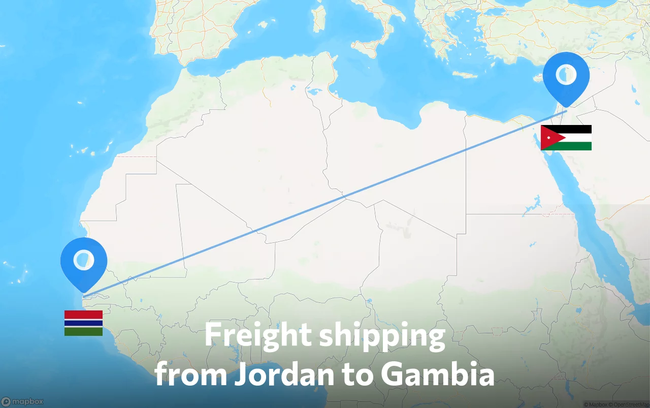 Shipping route from Jordan to Gambia