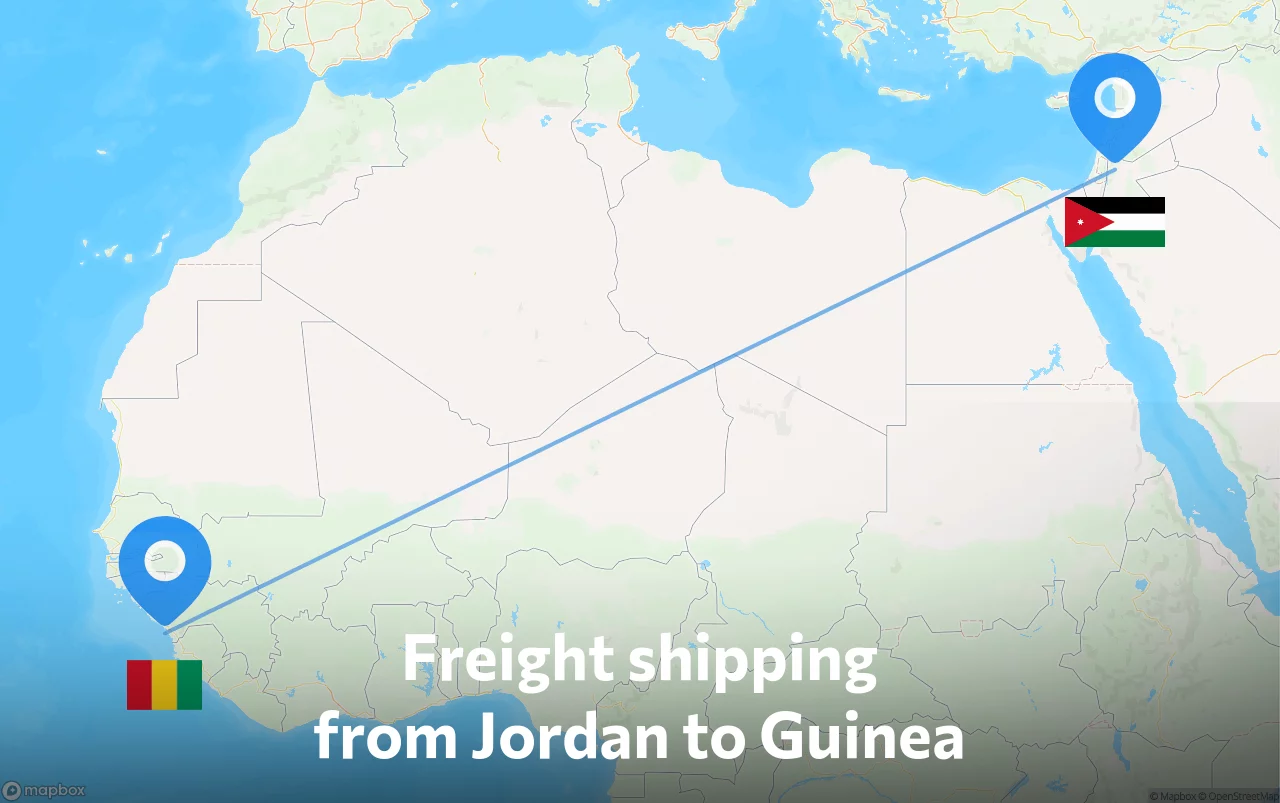 Shipping route from Jordan to Guinea