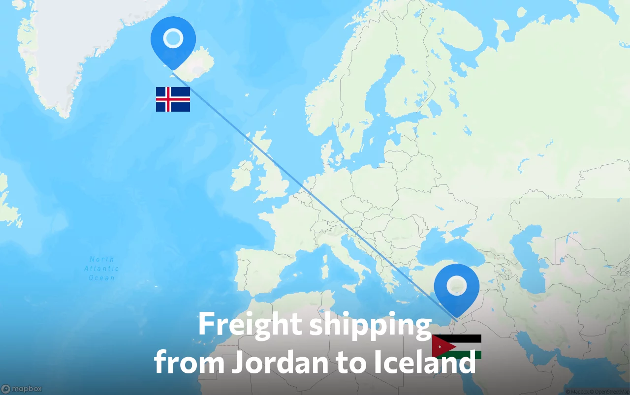 Shipping route from Jordan to Iceland