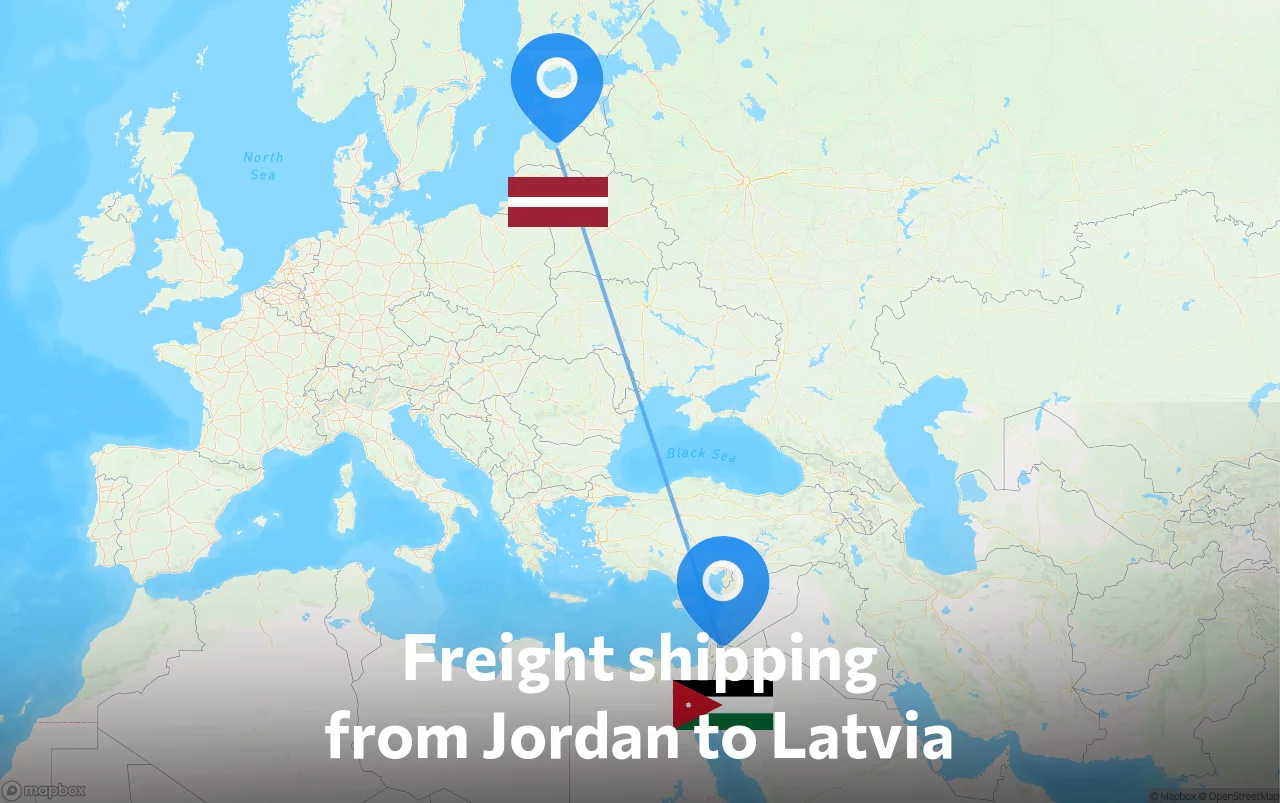 Shipping route from Jordan to Latvia