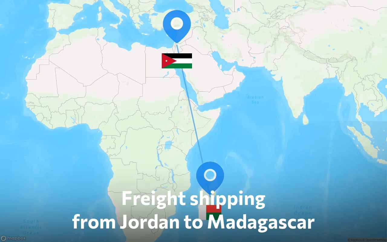 Shipping route from Jordan to Madagascar