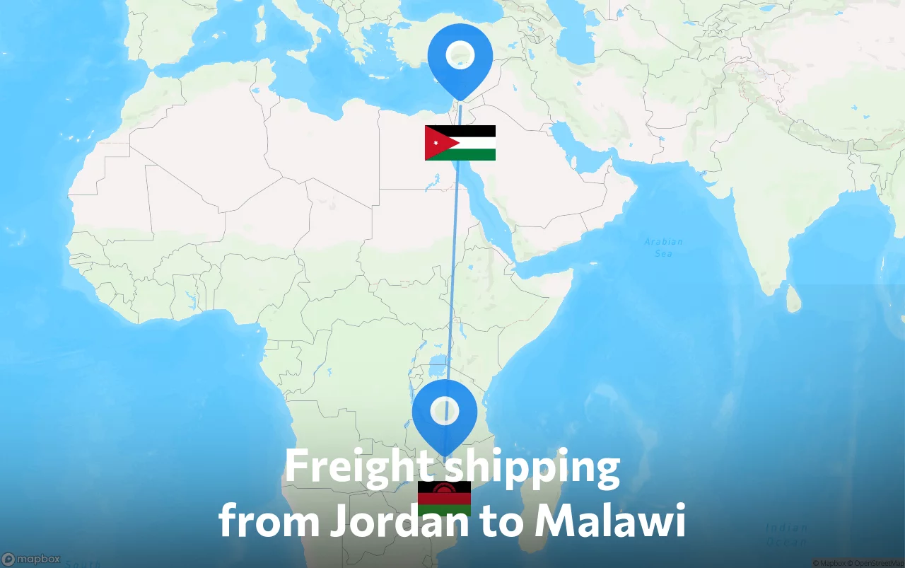 Shipping route from Jordan to Malawi