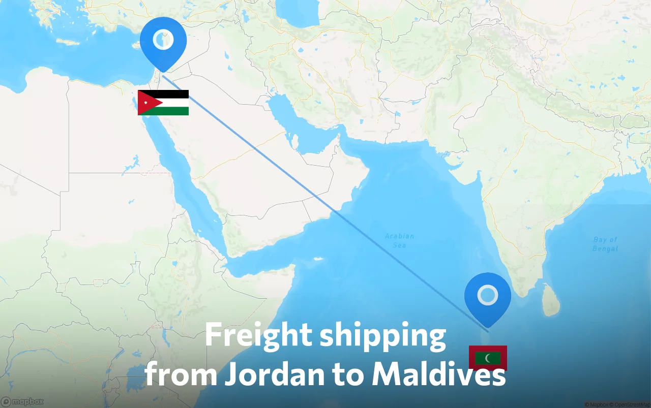 Shipping route from Jordan to Maldives