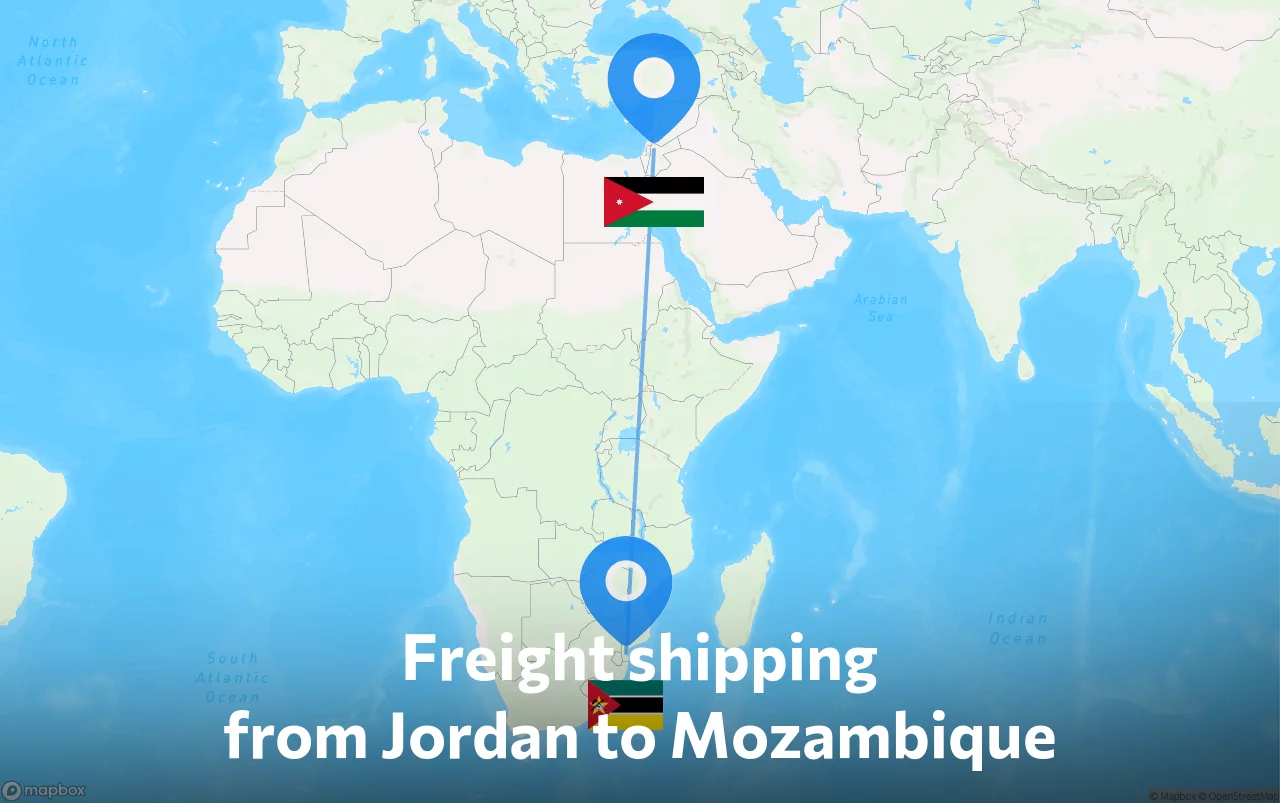 Shipping route from Jordan to Mozambique