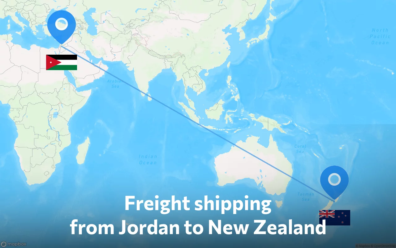 Shipping route from Jordan to New Zealand