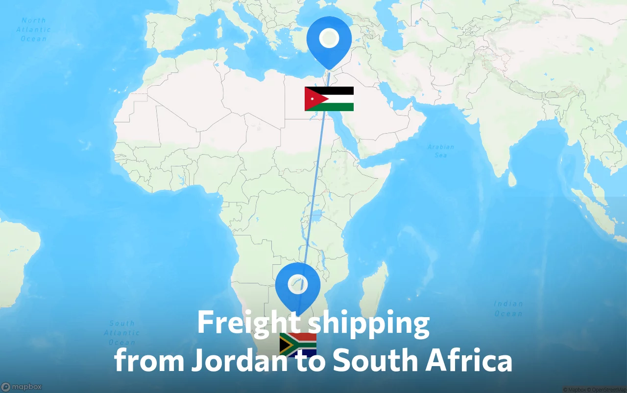 Shipping route from Jordan to South Africa