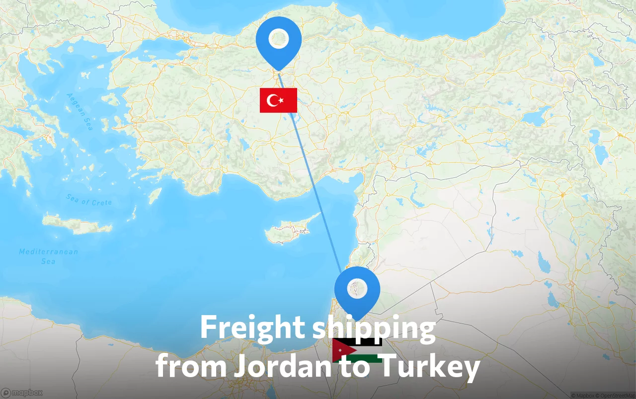 Shipping route from Jordan to Turkey