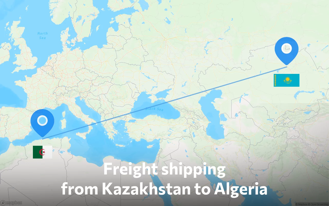 Shipping route from Kazakhstan to Algeria
