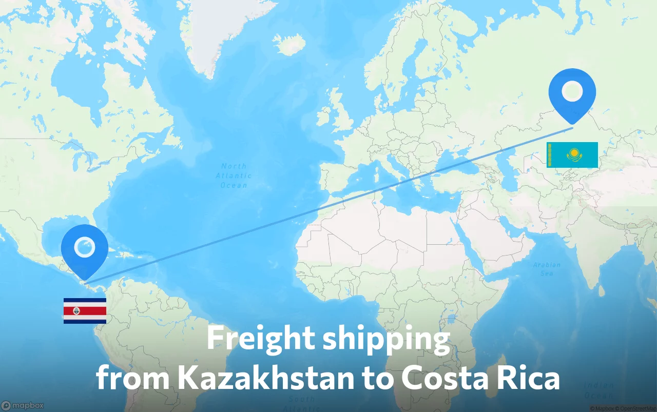 Shipping route from Kazakhstan to Costa Rica