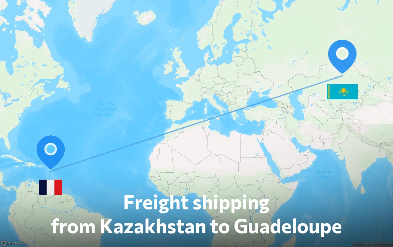 Shipping route from Kazakhstan to Guadeloupe
