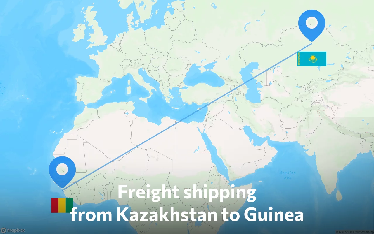 Shipping route from Kazakhstan to Guinea