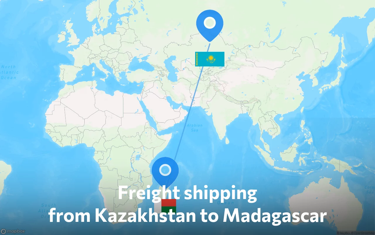 Shipping route from Kazakhstan to Madagascar