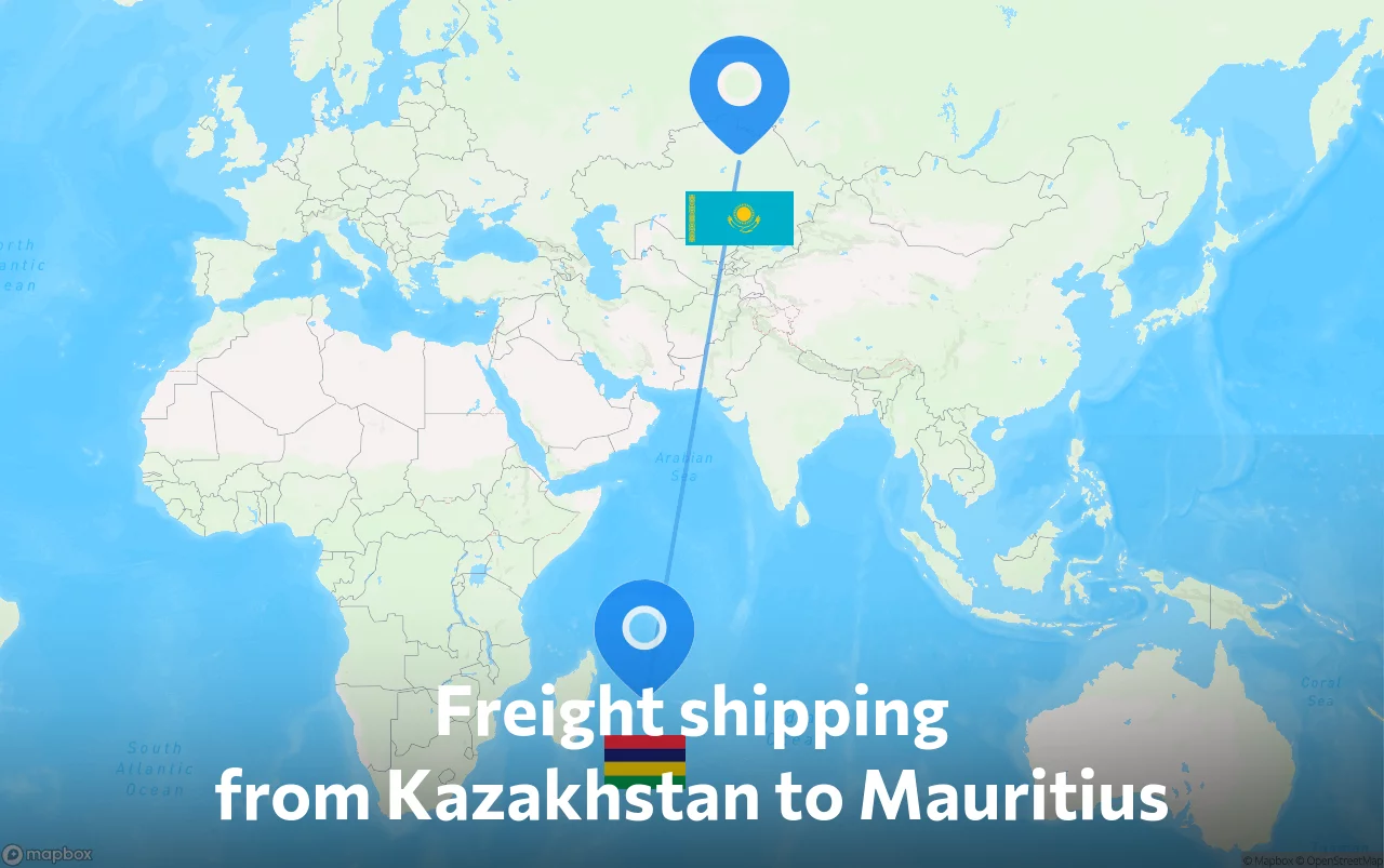 Shipping route from Kazakhstan to Mauritius