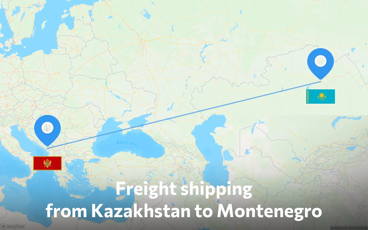 Shipping route from Kazakhstan to Montenegro