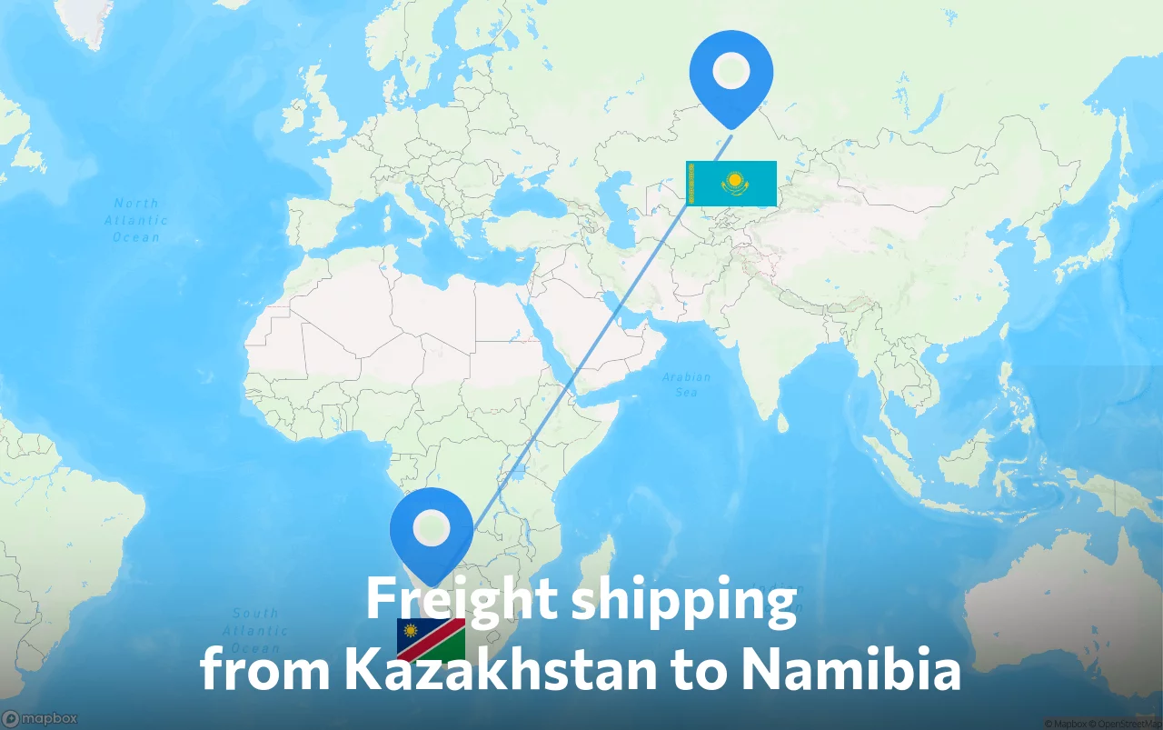 Shipping route from Kazakhstan to Namibia