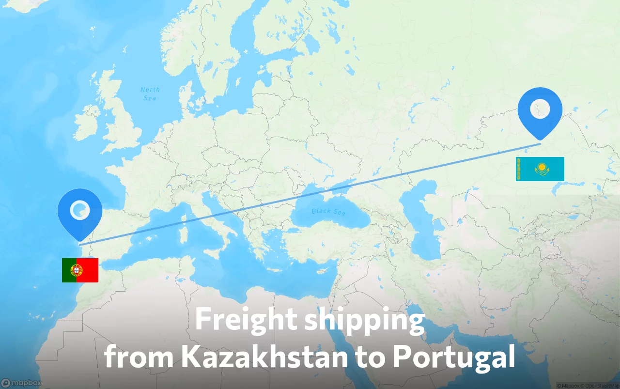 Shipping route from Kazakhstan to Portugal