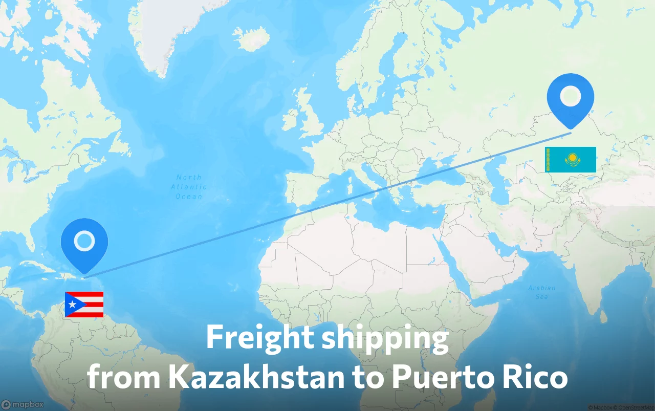 Shipping route from Kazakhstan to Puerto Rico