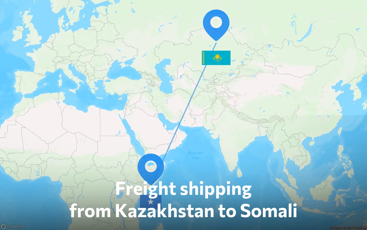 Shipping route from Kazakhstan to Somali