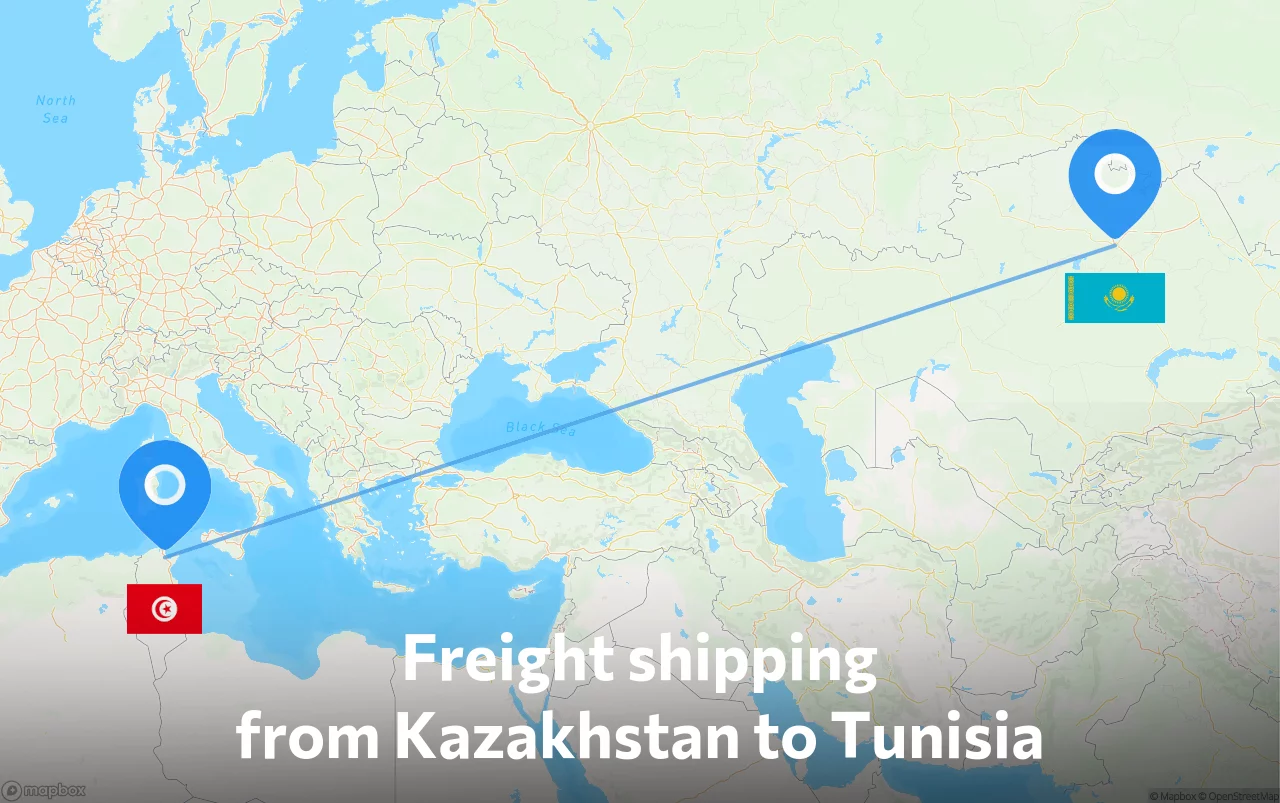 Shipping route from Kazakhstan to Tunisia