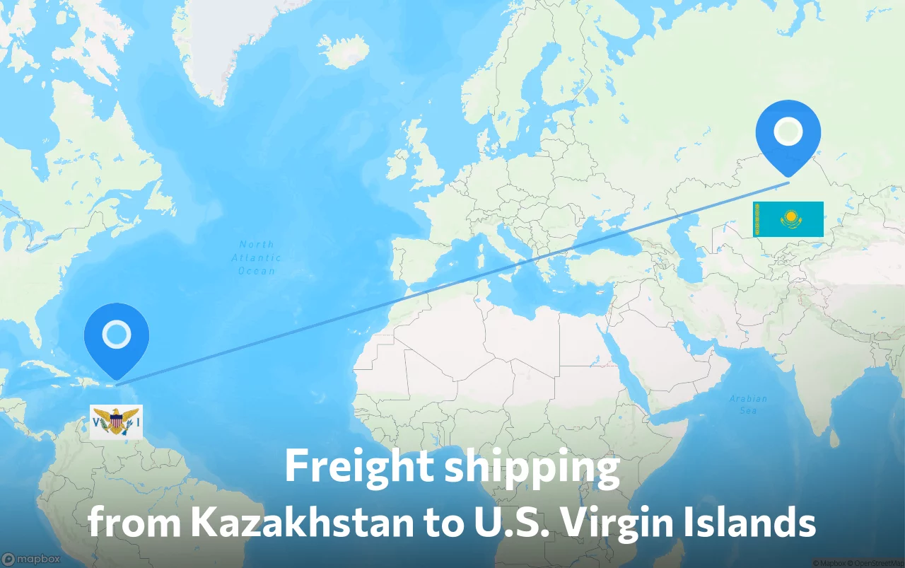 Shipping route from Kazakhstan to U.S. Virgin Islands