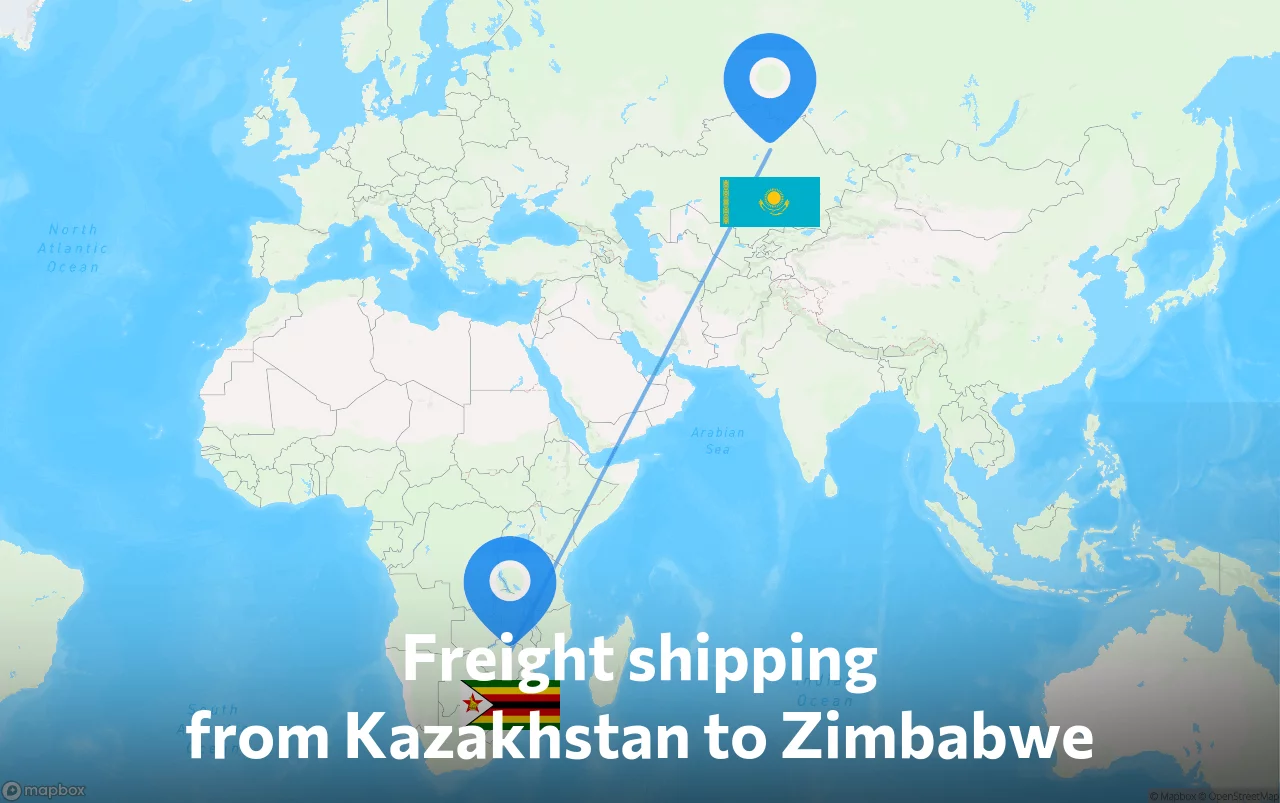 Shipping route from Kazakhstan to Zimbabwe
