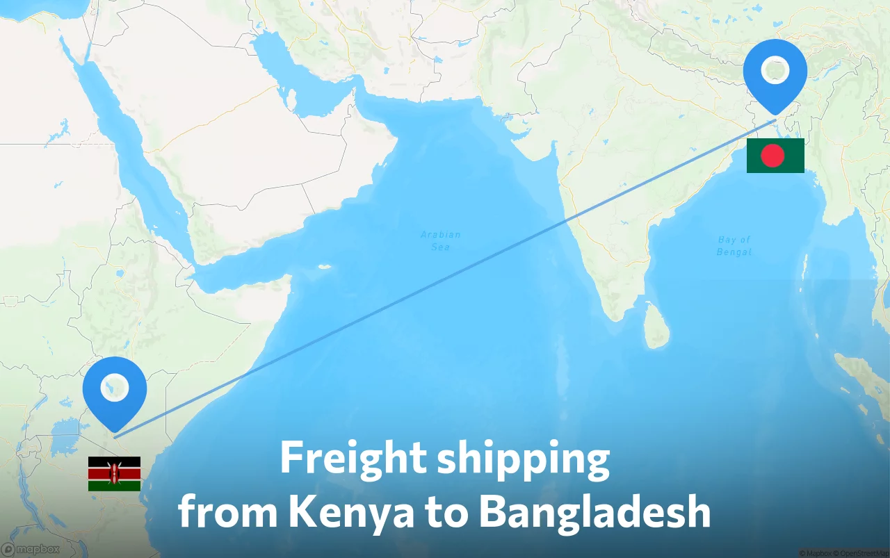 Shipping route from Kenya to Bangladesh