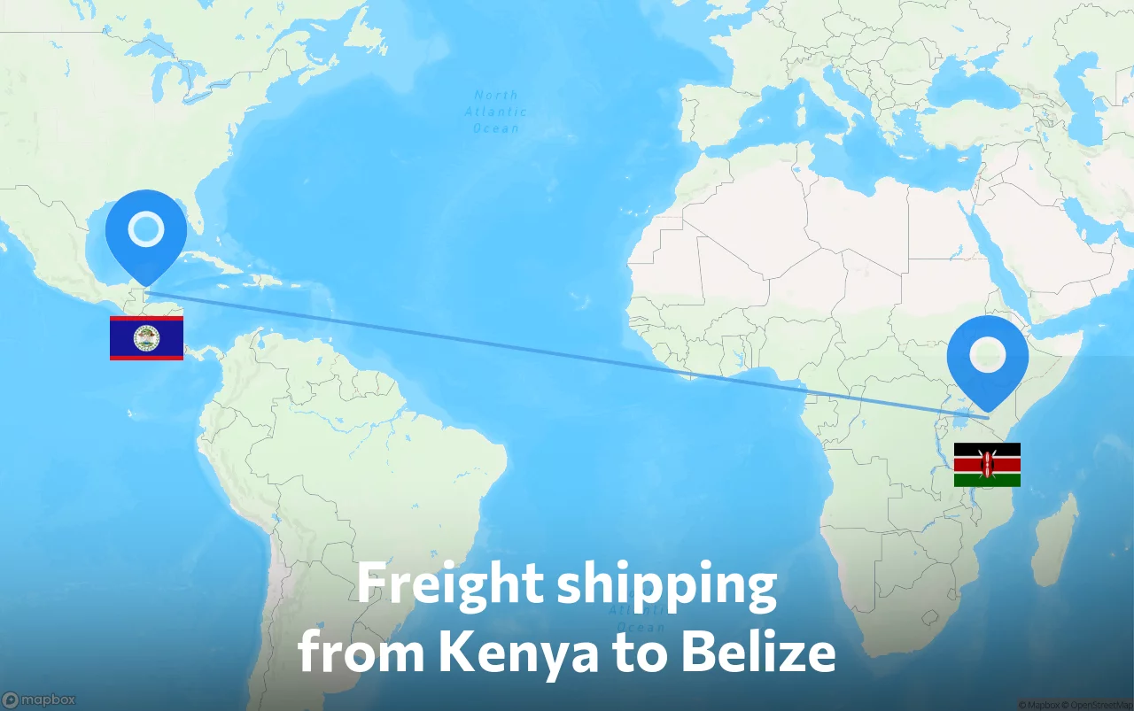 Shipping route from Kenya to Belize