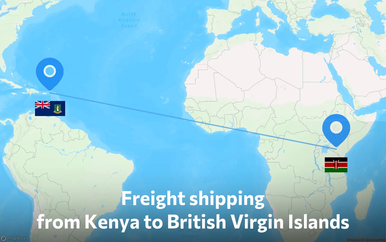 Shipping route from Kenya to British Virgin Islands