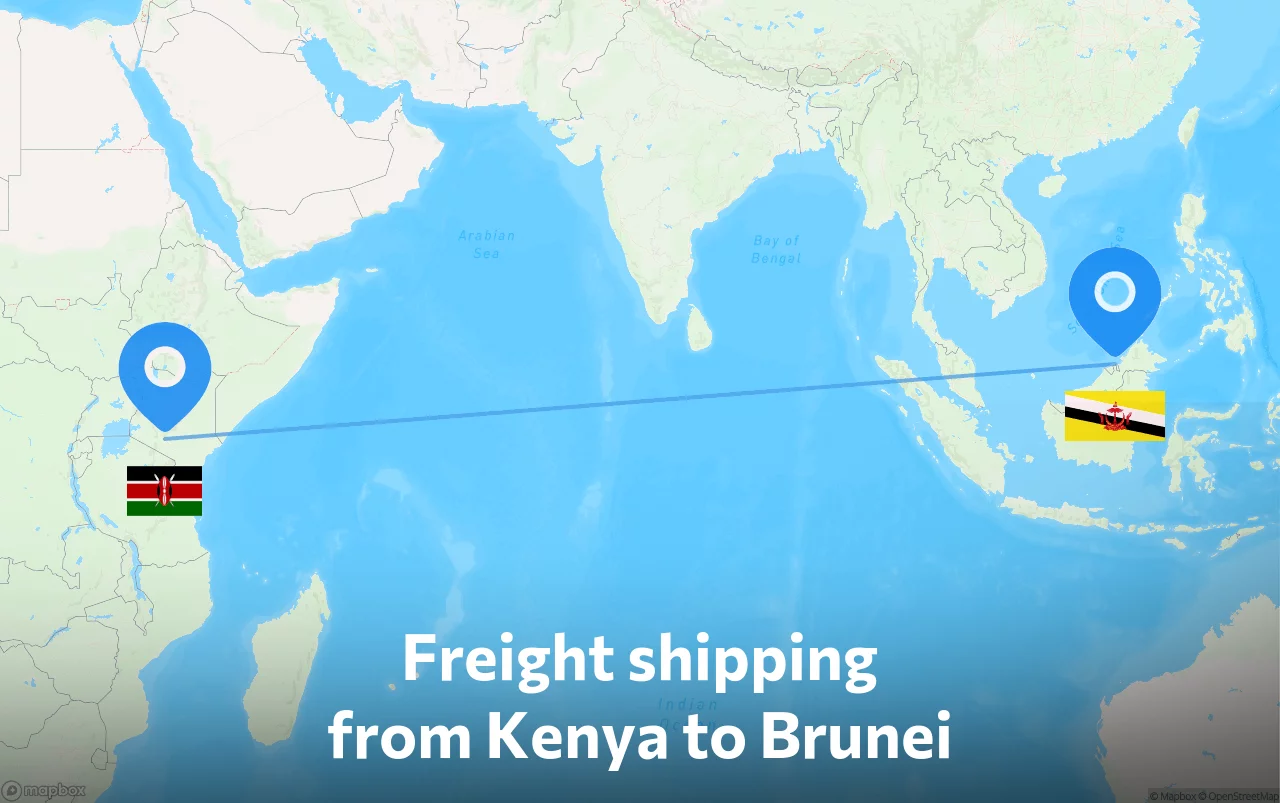 Shipping route from Kenya to Brunei