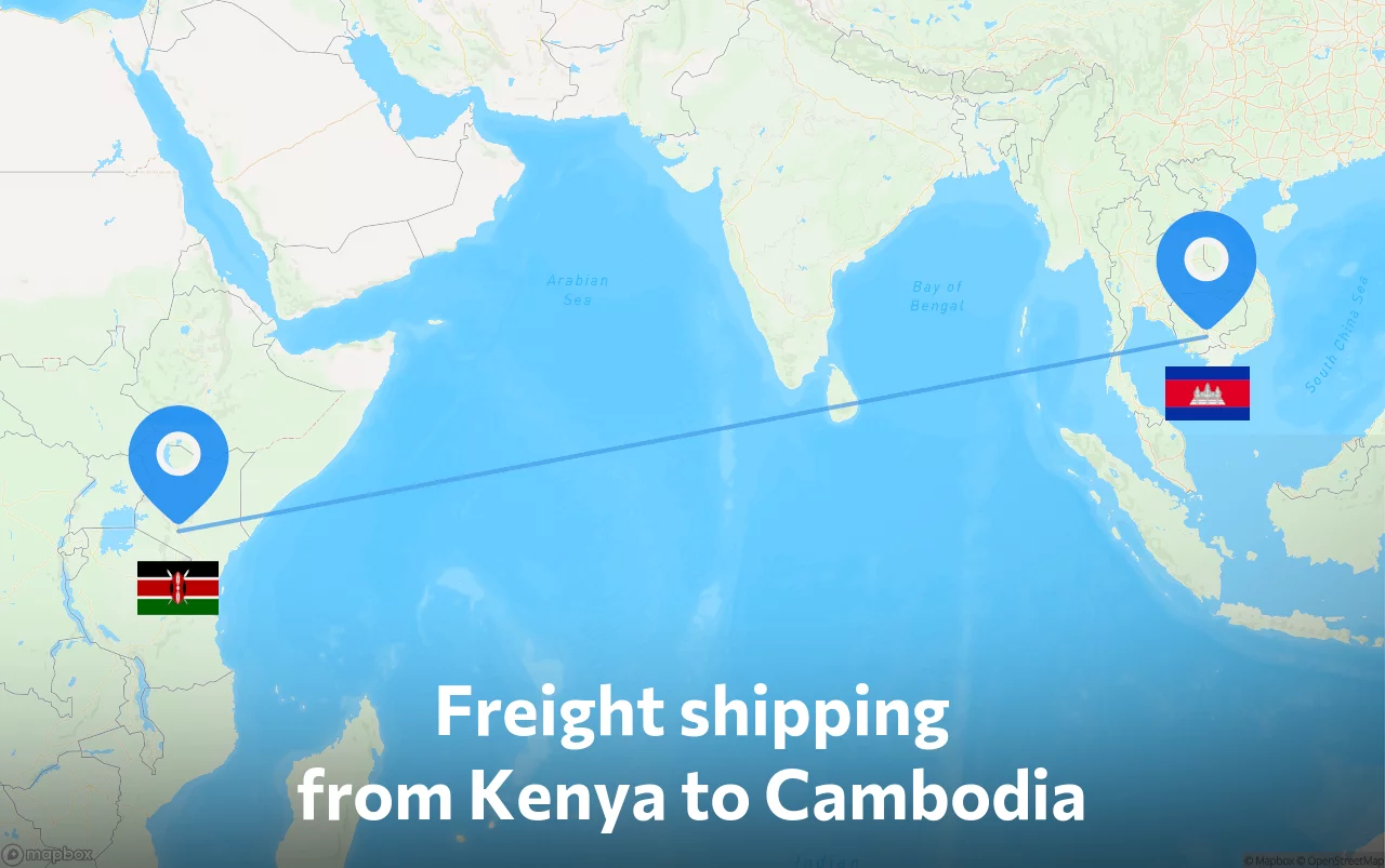 Shipping route from Kenya to Cambodia