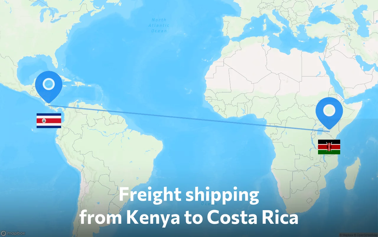 Shipping route from Kenya to Costa Rica
